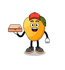 mango fruit illustration as a pizza deliveryman