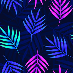 Tropical colorful leaves, jungle leaves, seamless vector floral pattern, abstract background.