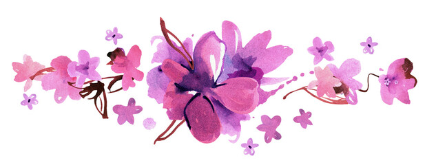 Pink Bloom Sakura. Watercolor hand painted illustration. For design of invitation, greeting card