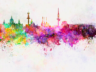 Hannover skyline in watercolor background - obrazy, fototapety, plakaty
