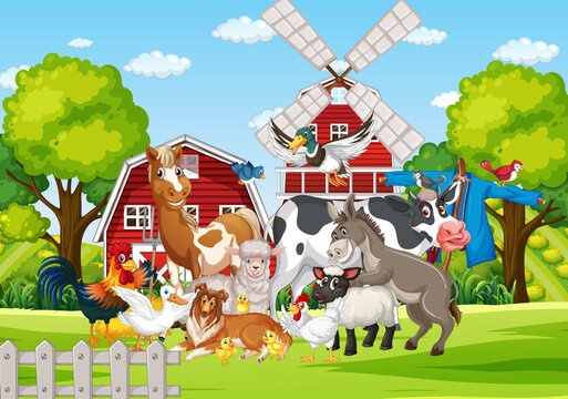 Farming theme with many farm animals