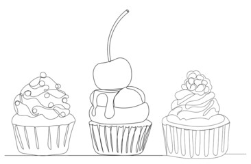 cakes drawing by one continuous line, sketch