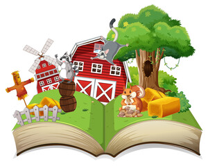 Opened fantasy book with cute animals