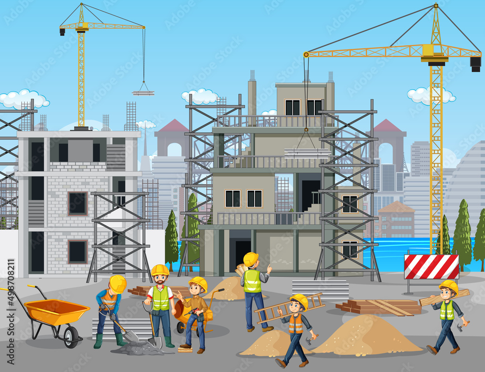 Canvas Prints building construction site with workers