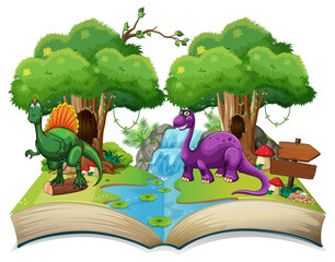 Opened book with various dinosaurs cartoon © GraphicsRF