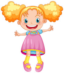 Cute happy girl cartoon character jumping