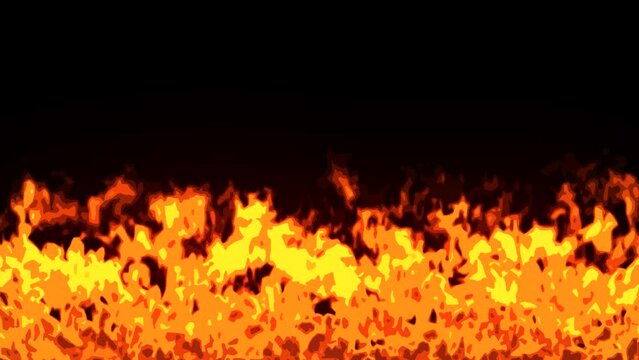 Cartoon style animation of a line of fire on a black background