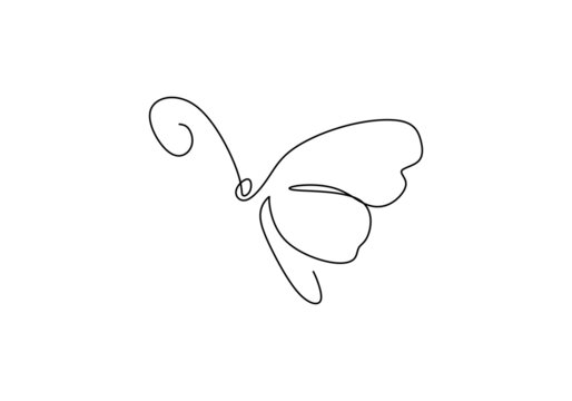 One continuous single line of butterfly isolated on white background.