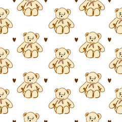 Seamless pattern of cute little teddy bears isolated on white background.