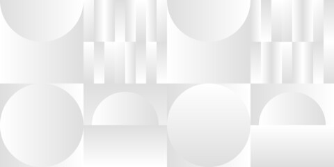 Abstract white and gray gradient background. Modern minimalistic design. Vector illustration with simple shapes like circle, square, rectangle. Monochrome light 3d futuristic design