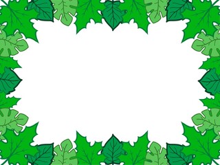 green leaves frame on white background 