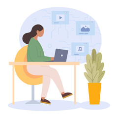 NFT token in crypto artwork. Banner Non-fungible token with Female Selling NFT art online.