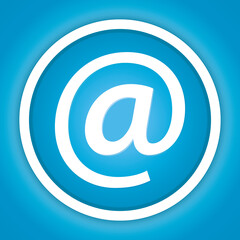 Arobase. Bouton contact adresse mail sur fond bleu. Illustration vectorielle.