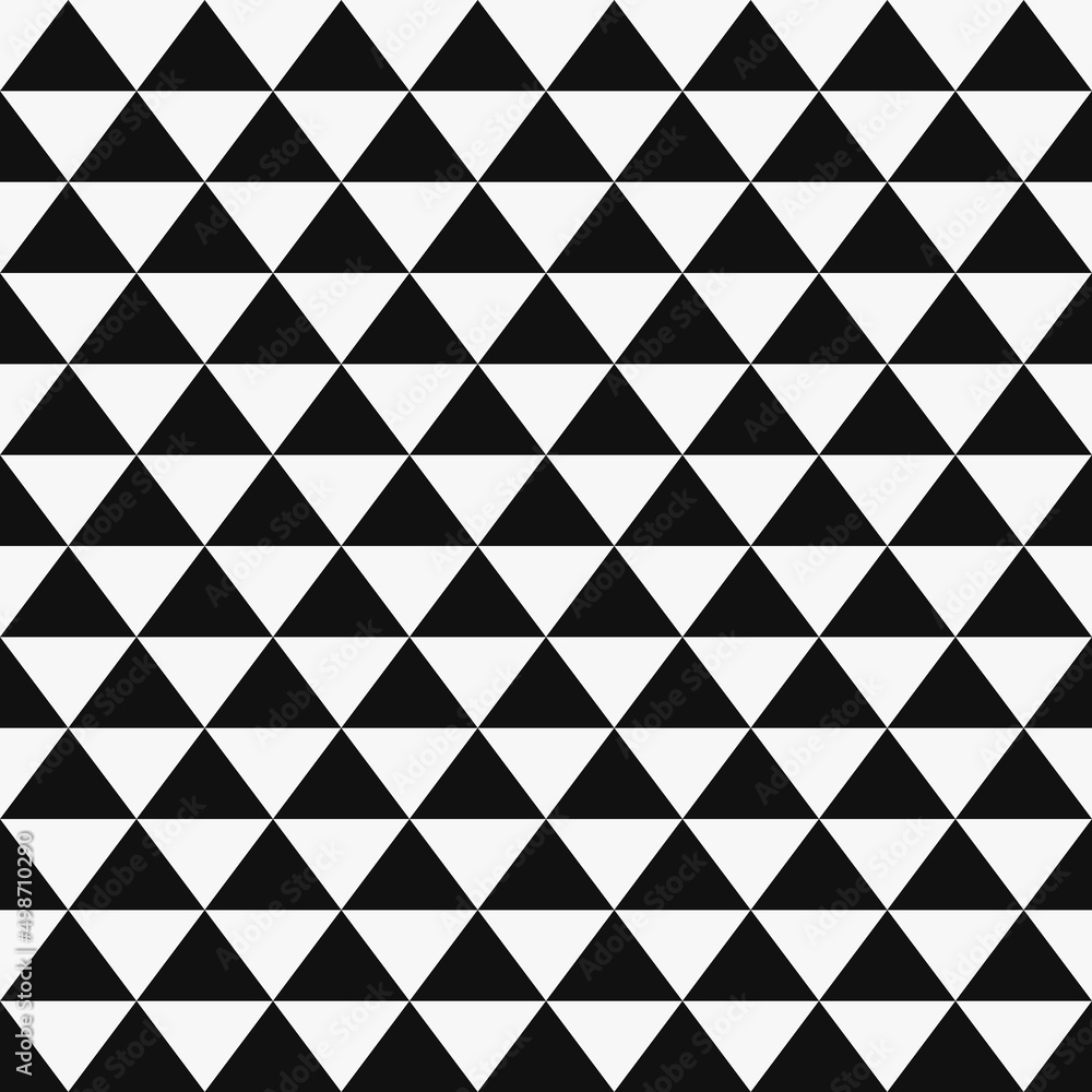 Poster Black and white chess triangles. A vector of identical black triangles on a white canvas. Vector decor with triangles.