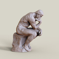 Thinker man concept illustration. The Thinker Statue by the French Sculptor Rodin.