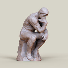 Thinker man concept illustration. The Thinker Statue by the French Sculptor Rodin.