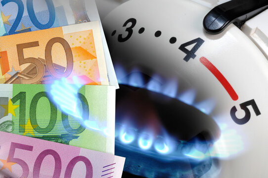 Heizkosten mit Gas und Euro Banknoten