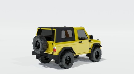 3D rendering. Yellow SUV on a white background, side view. Car model for background, content for the automotive industry
