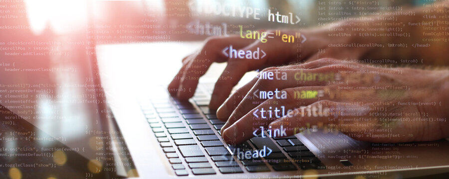 hands printing on laptop banner