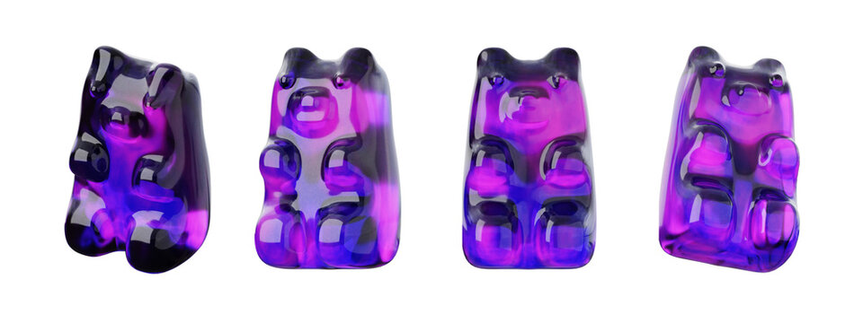 Healthy delicious gummy bear jelly candy. CBD oil edibles medical marijuana product 3D render illustration.