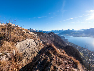 Hike around Mont Veyrier and Mont Baron with magnificent panoramic views of mountains and the Lake Annecy, Annecy, France