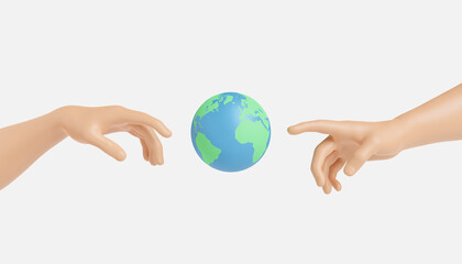 Hands reaching to planet Earth