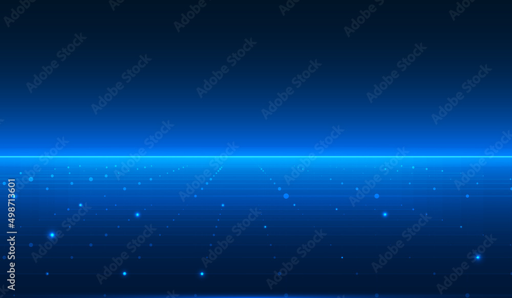 Poster Abstract Futuristic Background of Grid Dots, Lines Perspective Floor With Blue Horizontal Alignment Digital Data Network Transfer Concept Vector Illustration.