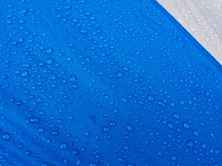 Water drops on waterproof membrane fabric. Morning dew on tent.