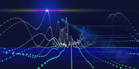 Abstract technology background with wireframe graph from dotted and lines. Visual presentation of analytics lines algorithms. Big Data. Computing concept. Banner for business, science and technology.