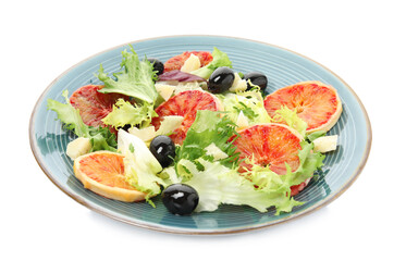 Plate of delicious sicilian orange salad isolated on white