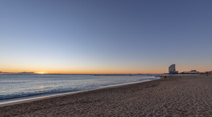 Sunrise over the sea. Morning idealistic landscape. Panorama view of the sea.