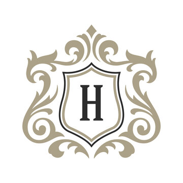 Luxury monogram logo template vector object for logotype or badge design. Trendy vintage royal ornament frame illustration, good for fashion boutique, alcohol or hotel brand