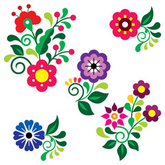 Floral folk art style vector design elements perfect for greeting card on invitation, inspired by traditional embroidery from Mexico
 