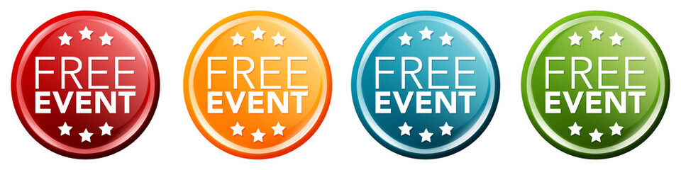 free event badge stamp. round ribbon event sign. sticker and seal design.