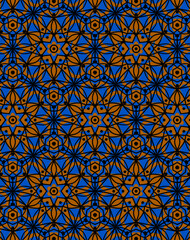 Geometric abstract linear flowers background in blue and orange colors Mesh, lattice, lace motifs