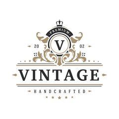 Luxury logo template vector object for logotype or badge design. Trendy vintage royal style illustration, good for fashion boutique, alcohol or hotel brand