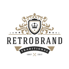 Luxury logo template vector object for logotype or badge design. Trendy vintage royal style illustration, good for fashion boutique, alcohol or hotel brand