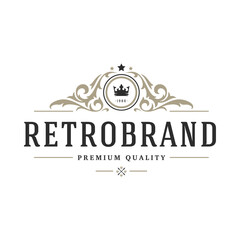 Luxury logo template vector object for logotype or badge design. Trendy vintage royal style illustration, good for fashion boutique, alcohol or hotel brand