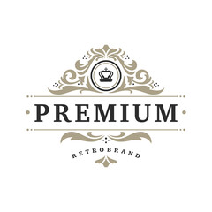 Luxury logo template vector object for logotype or badge design. Trendy vintage royal style illustration, good for fashion boutique, alcohol or hotel brand