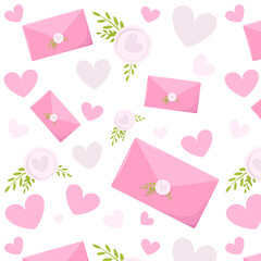 Seamless pattern with love notes and envelopes. Vector