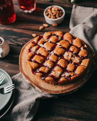 homemade cherry pie on table
