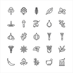 Bundle of spices and herbs icon vector set - obrazy, fototapety, plakaty