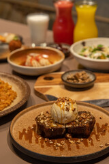 Iftar food menu with juice, dates, and laban