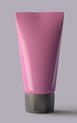 3d rendering, plastic cosmetic container. tube for cream on a grey background.