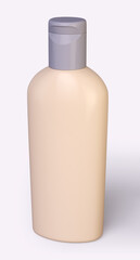 3d rendering, bottles for shampoo, hair conditioner, shower gel on a grey background.