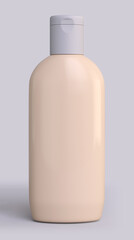 3d rendering, bottles for shampoo, hair conditioner, shower gel on a grey background.