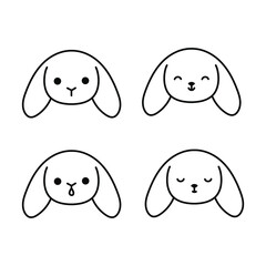 Cute doodle rabbits black and white illustrations