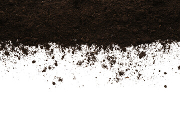Pile of soil on white background, top view