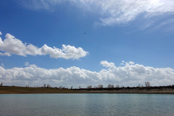 birds flying in the sky and clouds, sky and flying birds scenery, birds flying above the clouds,