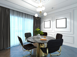 1.3d illustration, wooden dining room in Nordic style
